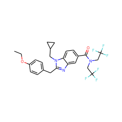 CCOc1ccc(Cc2nc3cc(C(=O)N(CC(F)(F)F)CC(F)(F)F)ccc3n2CC2CC2)cc1 ZINC000038578957