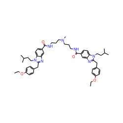 CCOc1ccc(Cc2nc3cc(C(=O)NCCCN(C)CCCNC(=O)c4ccc5c(c4)nc(Cc4ccc(OCC)cc4)n5CCC(C)C)ccc3n2CCC(C)C)cc1 ZINC000299839139