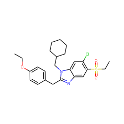 CCOc1ccc(Cc2nc3cc(S(=O)(=O)CC)c(Cl)cc3n2CC2CCCCC2)cc1 ZINC000029046821