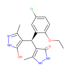 CCOc1ccc(Cl)cc1[C@H](c1c(C)n[nH]c1O)c1c(C)[nH][nH]c1=O ZINC000019535367