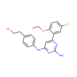 CCOc1ccc(Cl)cc1-c1cc(Nc2ccc(CCO)cc2)nc(N)n1 ZINC000026386533