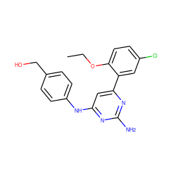 CCOc1ccc(Cl)cc1-c1cc(Nc2ccc(CO)cc2)nc(N)n1 ZINC000026386617