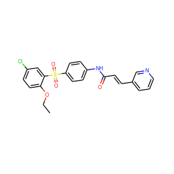 CCOc1ccc(Cl)cc1S(=O)(=O)c1ccc(NC(=O)/C=C/c2cccnc2)cc1 ZINC000142403859