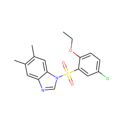 CCOc1ccc(Cl)cc1S(=O)(=O)n1cnc2cc(C)c(C)cc21 ZINC000001110354