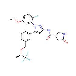 CCOc1ccc(F)c(-n2nc(NC(=O)[C@@H]3CNC(=O)C3)cc2-c2cccc(CO[C@H](C)C(F)(F)F)c2)c1 ZINC000169707371