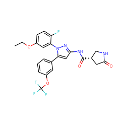 CCOc1ccc(F)c(-n2nc(NC(=O)[C@@H]3CNC(=O)C3)cc2-c2cccc(OC(F)(F)F)c2)c1 ZINC000169707419