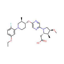 CCOc1ccc(F)c(N2CC[C@@H](Oc3cnc(N4C[C@@H](OC)[C@@H](C)[C@@H]4CC(=O)O)cn3)[C@H](C)C2)c1 ZINC001772628186