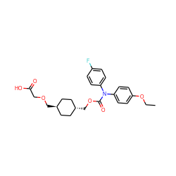 CCOc1ccc(N(C(=O)OC[C@H]2CC[C@H](COCC(=O)O)CC2)c2ccc(F)cc2)cc1 ZINC001772611095