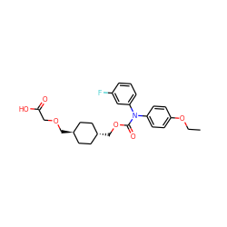 CCOc1ccc(N(C(=O)OC[C@H]2CC[C@H](COCC(=O)O)CC2)c2cccc(F)c2)cc1 ZINC001772573334