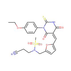 CCOc1ccc(N2C(=O)/C(=C\c3ccc(CN(CCC#N)S(C)(=O)=O)o3)C(=O)NC2=S)cc1 ZINC000084688254