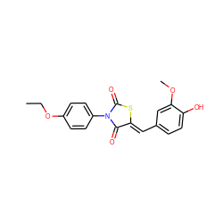 CCOc1ccc(N2C(=O)S/C(=C\c3ccc(O)c(OC)c3)C2=O)cc1 ZINC000002402814