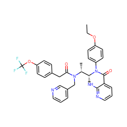 CCOc1ccc(N2C(=O)c3cccnc3N[C@@H]2[C@@H](C)N(Cc2cccnc2)C(=O)Cc2ccc(OC(F)(F)F)cc2)cc1 ZINC001772589853