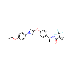 CCOc1ccc(N2CC(Oc3ccc([C@H](C)NC(=O)C4(C(F)(F)F)CC4)cc3)C2)cc1 ZINC000142281955