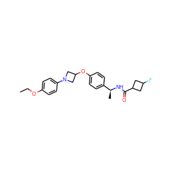 CCOc1ccc(N2CC(Oc3ccc([C@H](C)NC(=O)C4CC(F)C4)cc3)C2)cc1 ZINC000142349285