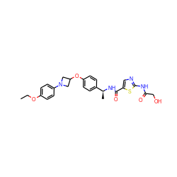 CCOc1ccc(N2CC(Oc3ccc([C@H](C)NC(=O)c4cnc(NC(=O)CO)s4)cc3)C2)cc1 ZINC000142233850