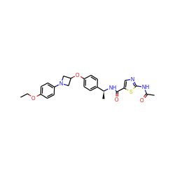 CCOc1ccc(N2CC(Oc3ccc([C@H](C)NC(=O)c4cnc(NC(C)=O)s4)cc3)C2)cc1 ZINC000142234735