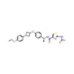 CCOc1ccc(N2CC(Oc3ccc([C@H](C)NC(=O)c4csc(NC(C)=O)n4)cc3)C2)cc1 ZINC000142235375