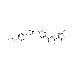 CCOc1ccc(N2CC(Oc3ccc([C@H](C)NC(=O)c4nc(C)sc4C)cc3)C2)cc1 ZINC000142282394