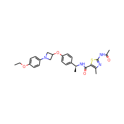 CCOc1ccc(N2CC(Oc3ccc([C@H](C)NC(=O)c4sc(NC(C)=O)nc4C)cc3)C2)cc1 ZINC000142233403