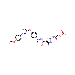 CCOc1ccc(N2CC[C@@H](Oc3ccc([C@H](C)NC(=O)c4sc(NC(=O)COC(C)=O)nc4C)cc3)C2)cc1 ZINC001772635429