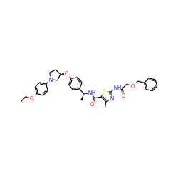 CCOc1ccc(N2CC[C@@H](Oc3ccc([C@H](C)NC(=O)c4sc(NC(=O)COCc5ccccc5)nc4C)cc3)C2)cc1 ZINC001772593170