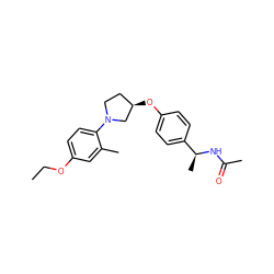 CCOc1ccc(N2CC[C@@H](Oc3ccc([C@H](C)NC(C)=O)cc3)C2)c(C)c1 ZINC001772647874