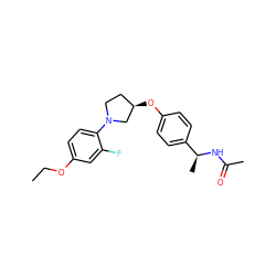 CCOc1ccc(N2CC[C@@H](Oc3ccc([C@H](C)NC(C)=O)cc3)C2)c(F)c1 ZINC001772616502