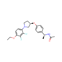 CCOc1ccc(N2CC[C@@H](Oc3ccc([C@H](C)NC(C)=O)cc3)C2)c(F)c1F ZINC001772631567