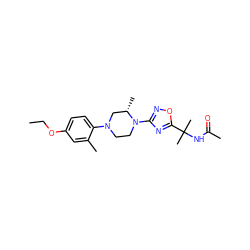 CCOc1ccc(N2CCN(c3noc(C(C)(C)NC(C)=O)n3)[C@@H](C)C2)c(C)c1 ZINC000103252645