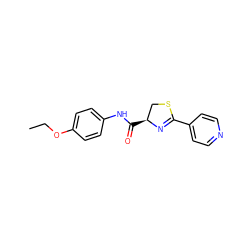 CCOc1ccc(NC(=O)[C@H]2CSC(c3ccncc3)=N2)cc1 ZINC000003030094