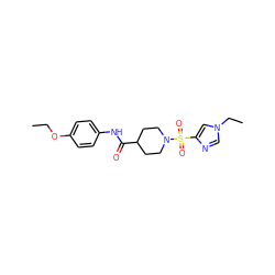 CCOc1ccc(NC(=O)C2CCN(S(=O)(=O)c3cn(CC)cn3)CC2)cc1 ZINC000064957449