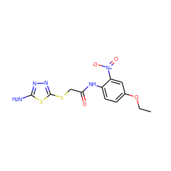 CCOc1ccc(NC(=O)CSc2nnc(N)s2)c([N+](=O)[O-])c1 ZINC000009443100