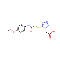 CCOc1ccc(NC(=O)CSc2nnnn2CC(=O)O)cc1 ZINC000000045658