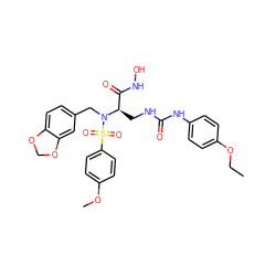 CCOc1ccc(NC(=O)NC[C@H](C(=O)NO)N(Cc2ccc3c(c2)OCO3)S(=O)(=O)c2ccc(OC)cc2)cc1 ZINC000026252407