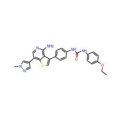 CCOc1ccc(NC(=O)Nc2ccc(-c3csc4c(-c5cnn(C)c5)cnc(N)c34)cc2)cc1 ZINC000063539819