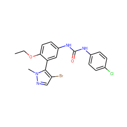 CCOc1ccc(NC(=O)Nc2ccc(Cl)cc2)cc1-c1c(Br)cnn1C ZINC000038320584