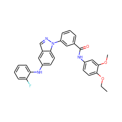 CCOc1ccc(NC(=O)c2cccc(-n3ncc4cc(Nc5ccccc5F)ccc43)c2)cc1OC ZINC000096906411