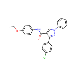 CCOc1ccc(NC(=O)c2cn(-c3ccccc3)nc2-c2ccc(Cl)cc2)cc1 ZINC000084758571