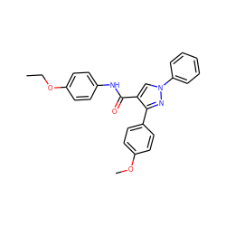 CCOc1ccc(NC(=O)c2cn(-c3ccccc3)nc2-c2ccc(OC)cc2)cc1 ZINC000084669806