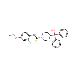 CCOc1ccc(NC(=S)N2CCC(C(O)(c3ccccc3)c3ccccc3)CC2)c(F)c1 ZINC000084757789