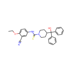 CCOc1ccc(NC(=S)N2CCC(C(O)(c3ccccc3)c3ccccc3)CC2)cc1C#N ZINC000084668712