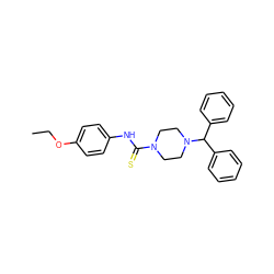 CCOc1ccc(NC(=S)N2CCN(C(c3ccccc3)c3ccccc3)CC2)cc1 ZINC000020083211