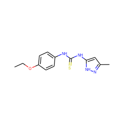 CCOc1ccc(NC(=S)Nc2cc(C)n[nH]2)cc1 ZINC000013543666