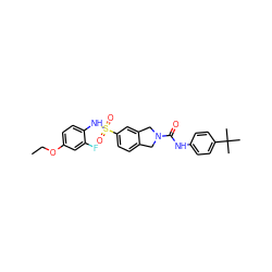 CCOc1ccc(NS(=O)(=O)c2ccc3c(c2)CN(C(=O)Nc2ccc(C(C)(C)C)cc2)C3)c(F)c1 ZINC000473089756