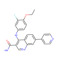 CCOc1ccc(Nc2c(C(N)=O)cnc3cc(-c4ccncc4)ccc23)cc1F ZINC000028959932