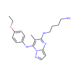 CCOc1ccc(Nc2c(C)c(NCCCCN)nc3ccnn23)cc1 ZINC000095556416