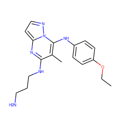 CCOc1ccc(Nc2c(C)c(NCCCN)nc3ccnn23)cc1 ZINC000095553249