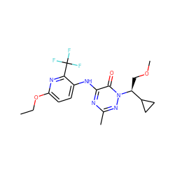 CCOc1ccc(Nc2nc(C)nn([C@@H](COC)C3CC3)c2=O)c(C(F)(F)F)n1 ZINC000049047129