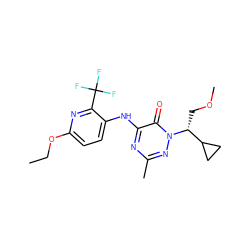 CCOc1ccc(Nc2nc(C)nn([C@H](COC)C3CC3)c2=O)c(C(F)(F)F)n1 ZINC000049050643