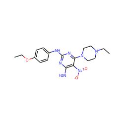 CCOc1ccc(Nc2nc(N)c([N+](=O)[O-])c(N3CCN(CC)CC3)n2)cc1 ZINC000005249729